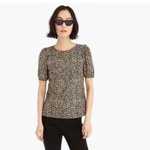 J. Crew Women’s Size Small Puff-Sleeve Top in Leopard Print Poplin Short Sleeves